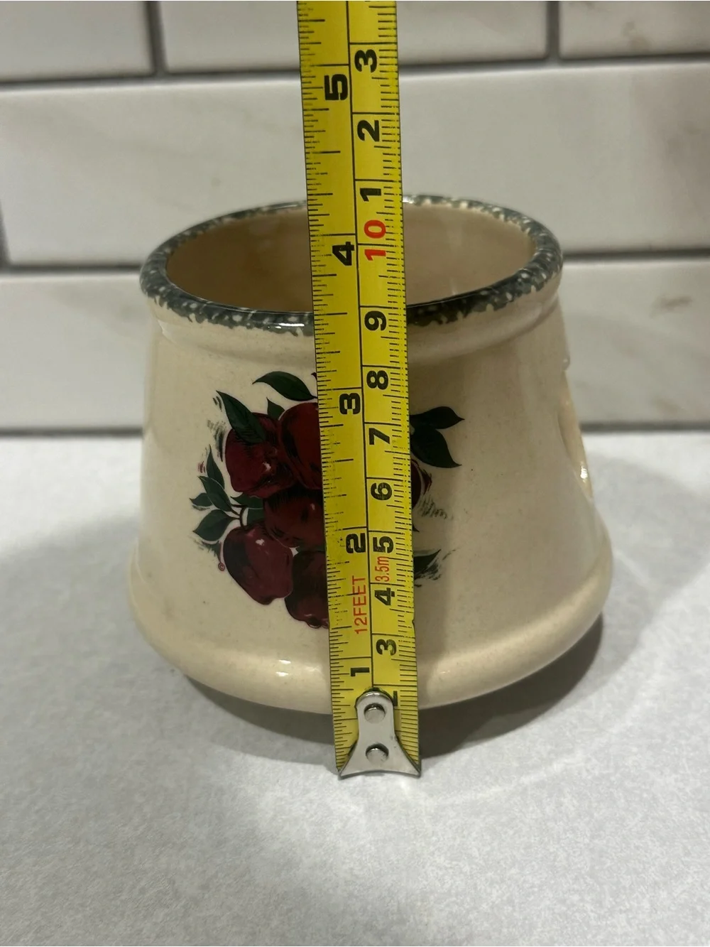 Home & Garden Party Apple Stoneware Mini Candle Topper -3” W at top. 3.75” Tall.
